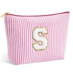 Personalized Make Up Bag - Birthday Gifts for Women Large Capacity A-Z Cosmetic Bags Preppy Makeup Bag Women's Portable Toiletry Bag