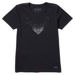 Life is Good Women's Standard Patriotic Cotton Tee Short Sleeve Graphic V-Neck T-Shirt Heart Stars and Stripes, Jet Black, X-Large