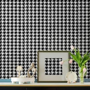 Qianglive Black and White Houndstooth Contact Paper Removable Peel and Stick Wallpaper Self-Adhesive Waterproof Wallpaper for Walls Modern Removable Wallpaper Vinyl Film 17.3"x1200"