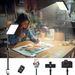 Ultra Bright Ring Light with Overhead Phone Camera Mount for Video Recording,Desk Clamp Lighting Kit with Tripod Stand&Phone Holder for Streaming/Filming/Photography/Content Creation/Tiktok/YouTube