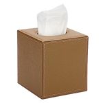 BTSKY PU Leather Squre Tissue Box Cover - Household/Office Cube Tissue Holder Box, Textured Tissue Paper Box Case Napkin Holder, Camel