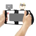 KIWIFOTOS Smartphone Video Rig Hand Grip Stabilizer Cage with Wireless Remote & Strap for Videomaker Vlog Compatible with iPhone 13 12 11 XS X XR 8+ 8 7+ 7 6S+ 6S Galaxy Mate MI Width Phone 55-90mm