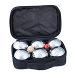 Relaxdays Boule Set, 6 Metal Boccia Balls, Jack Ball & Measuring Tool, Petanque Carry Case, Silver/Black