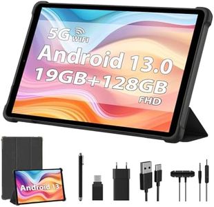LNMBBS Android 13 Tablette 10 Pouces, 19 Go RAM + 128 Go ROM (1 TB TF), Octa-Core 2.0 GHz Tablette, 1920*1200 FHD, Tablet avec 5G WiFi, BT5.0, GPS, 8MP+13MP, 8000mAh, Tablette avec étui+Stylo (Noire)