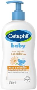 Cetaphil Baby Calendula Wash and Shampoo 400ml, for Baby's Sensitive Skin, Tear Free, Gently Cleanses from Head to Toe, Contains Calendula and Aloe Vera, Dermatologist Tested