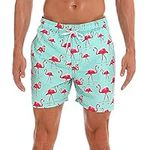 HLVEXH Mens Holiday Swimming Trunks Flamingo Swim Shorts Boardshorts Beachwear Pea Green Retro Board Shorts Bermuda Shorts Hawaiian Shorts L