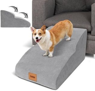 Lesnox Extended Dog Stairs, 2-Step, 30D Foam Pet Stairs/Steps with Waterproof Cover, Non-Slip, Ramp/Ladder for Couch, Step Small Dogs Cats Old/Injured/Short-Legged, 11.8H,Wider Grey LN-0115