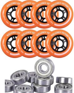 VXT500 Inline Skate Wheels (8-Pack) (Sunrise Orange, 80mm) and 20-Pack, 608ZZ ABEC-1 Wheel Bearings Intended for Roller Blade Wheel Replacement