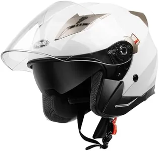 Motorcycle Open Face Helmet DOT Approved - YEMA Helmet YM-627 Motorbike Moped Jet Bobber Pilot Crash Chopper 3/4 Half Helmet with Sun Visor for Adult Men Women - White,XL