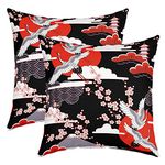 Crane Pillow Covers 22x22 Set Of 2 Japanese Style Throw Pillow Covers Cherry Blossoms Pattern Cushion Covers For Adult Women Girl Japanese Traditional Pattern Decorative Accent Pillow Cases