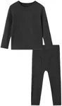BambooBud Thermal Underwear for Kids Boys Long Sleeve Top and Bottom Pajama Set Soft Undershirts Johns Base Layer XXS-XL, Black, X-Large
