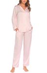 Ekouaer Silk Satin Pajamas Women's Long Sleeve Sleepwear Soft Button Down Pj Set 2 Piece Loungewear Pink Striped,L