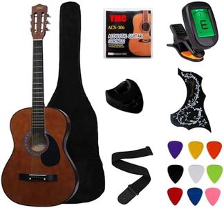 YMC 38" Coffee Beginner Acoustic Guitar Starter Package Student Guitar With Gig Bag,Strap, 3 Thickness 9 Picks,2 Pickguards,Pick Holder, Extra Strings, Electronic Tuner -Coffee