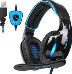 SADES SA902 Stereo Gaming Headset 7.1 USB Surround Sound PC Headsets Over-Ear Gaming Headphones with Microphone LED Light Black Blue