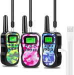 JUAUO 3PCS Walkie Talkies for Kids Rechargeable, Camouflage Exterior 8 Channels 2 Way Radio for 3-12 Year Old Girls Boys Birthday Presents Christmas Xmas Gifts Toys, Outdoor Camping Garden Kids Toys