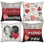 Asamour Valentine's Day Be My Valentine Pillow Covers Set of 4, 22 x 22 Inch Valentines Day Decor Stripes Polka Dot Love Hearts Valentine Throw Pillows Decorative Cushion Case Decoration for Sofa Bed