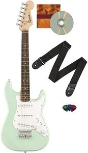 Fender Squier 3/4-Size Kids Mini Strat Electric Guitar - Surf Green Bundle with Strap, Picks, Austin Bazaar Instructional DVD, and Polishing Cloth