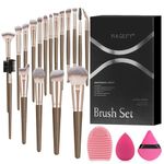 Makeup Brushes MAGEFY 18 Pcs Premium Synthetic Powder Blush Eyeshadow Brush Kit Professional Makeup Brushes with 1 Makeup Sponges 1 Powder Puff and 1 Brush Cleaner(18+3pcs, with Gift Box) (Coffee)