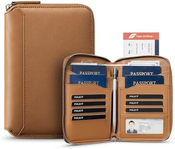 VULKIT Leather Passport Holder for 4-8 Passports Family RFID Blocking Passport Wallet with Zipper Travel Documents Organizer for Men or Women (Brown)