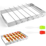 KARBAG Barbecue Skewers and Rack Set, BBQ Kebab Rack Stainless Steel Barbecue Rack with 6 BBQ Skewers Foldable Shish Kebab Rack Reusable BBQ Skewer Set and Rack Barbecue Accessories with 2 Oil Brush