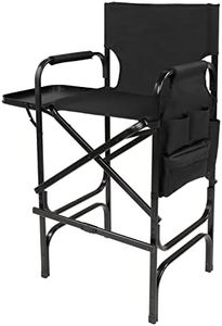 OmySalon 31" Tall Directors Chair Black Folding with Side Table Storage Bag,Aluminum Frame 300 lbs Capacity, 33.8" L x 19.2" W x 45.6" H,Portable Makeup Artist Bar Height