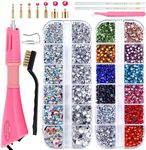Blinginbox Hotfix Rhinestone Setter, Hot Fix Applicator Tool Bedazzler Kit with Rhinestones, Kit, Hot Fixed Wand for Clothes Clothing Fabric Crafts, 4000 Pcs, AB Crystal, Clear,7 Gems Sizes