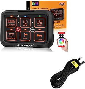 Auxbeam 6 Gang Switch Panel Bluetooth RGB AR-600 with 3 Lighting Modes Manual and Automatic Backlit Control 6.2m/20FT Extension Wiring Harness