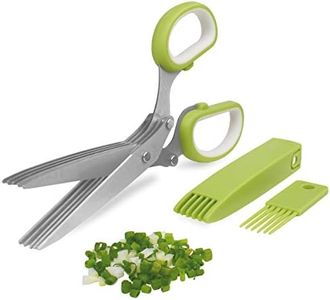 Herb Cutter Scissors 5 Blade Scissors Kitchen Multipurpose Cutting Shear with 5 Stainless Steel Blades & Safety Cover & Cleaning Comb Cilantro Scissors Sharp Shredding Shears Herb Scissors Set (Green)