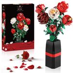 Rose Flowers Bouquet Building Set with Vase, Creativity Artificial Flower Botanical Toy Plant for Wife Girlfriend Daughter Home Decor, Christmas Valentine Mother's Day Birthday Anniversary, 818pcs