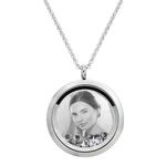 Queenberry Laser Engraved Personalized Photo & Text Message Floating Locket Crystals Necklace Pendant Handmade Love Note Anniversary Wedding Birthday Gift, Metal