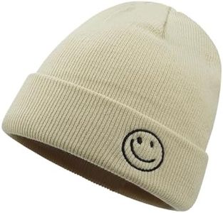 CLAPE Beanie Hat for Men, Cute Embroidery Smiley Face Winter Hat Women Outdoor Ski Snowboarding Knit Cuffed Fisherman Beanie