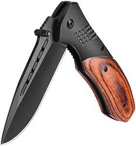 KEXMO Pocket Knife for Men - Sharp Blade Wood Handle Pocket Folding Knives with Clip, Glass Breaker - EDC Knives for Survival Camping Fishing Hiking Women, Small, Black