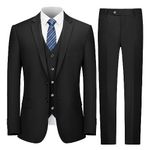 Cooper & Nelson 3 Piece Mens Suit Set, Slim Fit Suit for Men, Solid Jacket, Vest, Pants and Tie, Black, X-Small