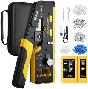 Proster RJ45 Crimp Tool - Cat7 Crimping Tool for 8P RJ45 CAT5 Cat6 CAT7 & 6P RJ11 RJ12 Connector with Rechargeable Network Cable Tester, CAT7 Gold Plated STP Connectors & UTP CAT6 Connectors