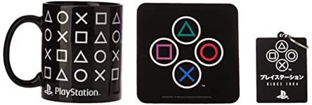 Pyramid International PlayStation Mug, Coaster and Keyring Set in Presentation Gift Box (Shapes Design) 11oz Ceramic Mug - Official Merchandise