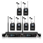 MICNAUX Wireless in Ear Monitor System for Stage Performance, UHF Mono IEM with 2×40 Frequencies, Rackmount Transmitter, Bodypack Receiver, 330ft Long Range for Bands Musicians Church - 6 Bodypacks