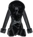 GRAN ORIENTE Women's Faux Leather Coat with Faux Fur Collar,Winter Warm Belted Mid Length Trim Jacket Fur Lined with Hood (002 Black 2XL)