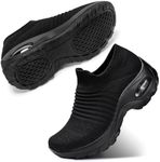 STQ Slip on Sneakers Women Arch Support Walking Shoes Comfy Mesh Breathable Comfy Lightweight Platform Sneakers Women All Black Size 8.5