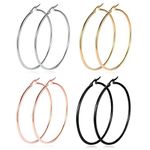 4 Pair Fashion Lady Women Thin Round Big Large Dangle Hoop Loop Earrings … (4 color-60mm)