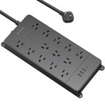 TROND Surge Protector Power Bar USB C, 4000J, ETL Listed, 13 Widely Spaced Outlets 4 USB Ports, 5ft Flat Plug Extension Cord Indoor, Large Desk Power Strip, Wall Mountable, 14AWG Heavy Duty, Black