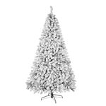 WBHome 5 Feet Snow Flocked Christmas Tree, Pre-lit Premium Spruce Hinged Artificial Christmas Tree with 200 Lights, 539 Branch Tips