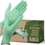 FifthPulse Biodegradable Disposable Nitrile Gloves Small - 150 Count - Green Food Safe Cooking Gloves - Powder and Latex Free Gloves with Textured Fingertips - Home Cleaning Rubber Gloves