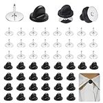 BINQER 100 Pairs Pin Backings, Tie Tacks, Blank Pins with Rubber Pin Backings Pin Backs, for Lapel Pins, Service Bars, Jewelry Making and DIY Craft (Silver Black, 100 Sets)