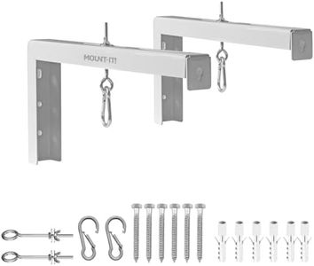 Mount-It! Projector Screen Wall Mount L-Brackets - Extra Large Wall and Ceiling Hanging Mount for Home Projector and Movie Screens, 12 inch Mounting Hooks, 1 Pair, White, 66 Lb Each Capacity