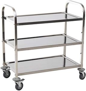 HOMCOM Carro de Cocina Multiusos Carrito Auxiliar con Ruedas Estantería Isla de Cocina 3 Niveles Carga 50kg Acero Inoxidable