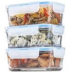 Airtight Glass Food Storage Containers with Lids - 3 Pack 100% Leak Proof BPA Free, Freezer to Oven Safe, Glass Meal Prep Lunch Box Takeaway - 828ml