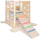 HomeForDreams Wooden Montessori Inspired Square Climbing Tower for Toddlers: Foldable Indoor Playground with Accessory Boards (Rainbow, with Inner Board and Ladderboard)