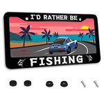 I'd Rather Be Fishing License Plate Frame Stainless Steel Car Accessories Personalized License Plate Holder Fits Standard U.S. Vehicles for Men Women Size: 12.2 x 6 Inches