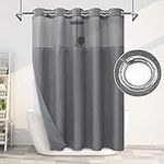 SUMGAR Hookless Shower Curtain Grey with Snap-in Liner for Wet Room Waffle Fabric Heavy Duty Bathroom Curtains Hotel Luxury Washable Waterproof Shower Curtain Set 180x188 cm