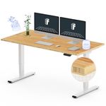 FLEXISPOT EC5 Classic 3 Stages Dual Motor Electric Standing Desk 55x28 in Bamboo Whole-Piece Desk Board Height Adjustable Desk Electric Sit Stand Up Desk Modern Desk (White Frame + Bamboo Desktop)